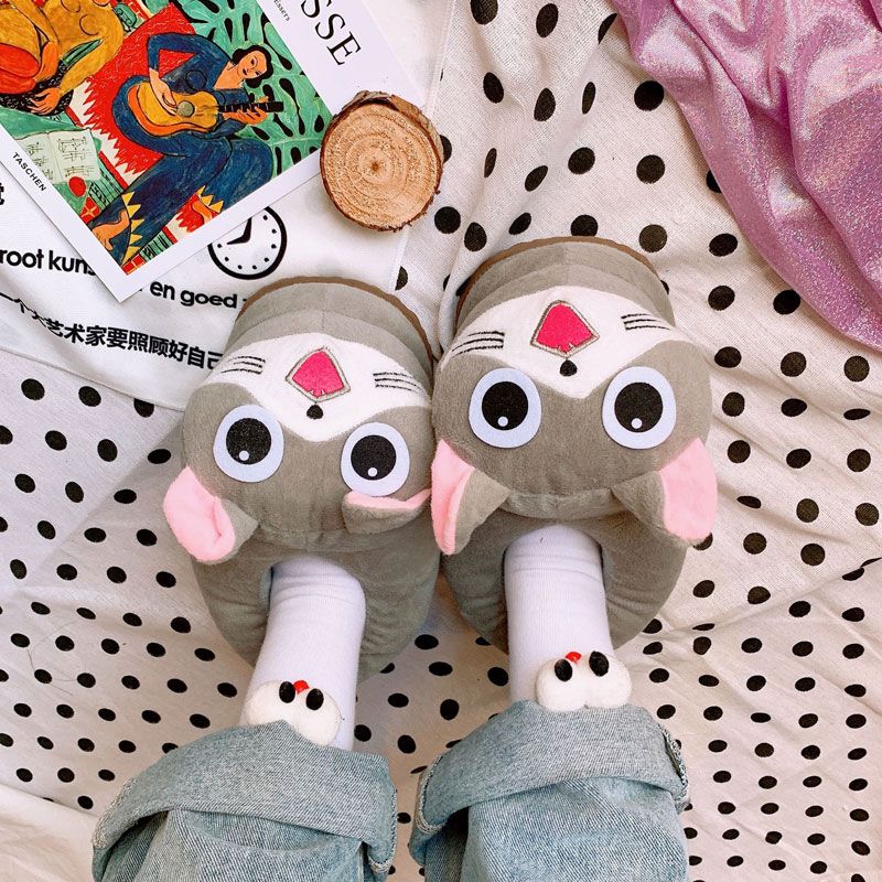 grey meow cat warm shoes 