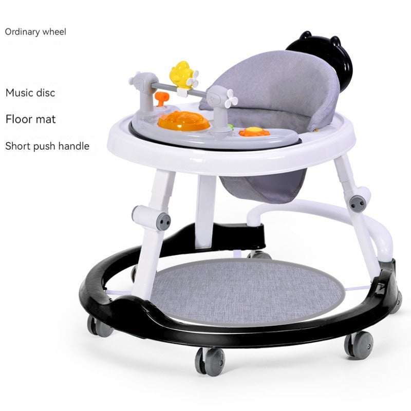 infant gray baby walker with toys