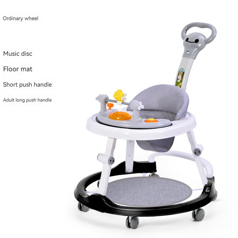 infant gray baby walker with toys and handle 