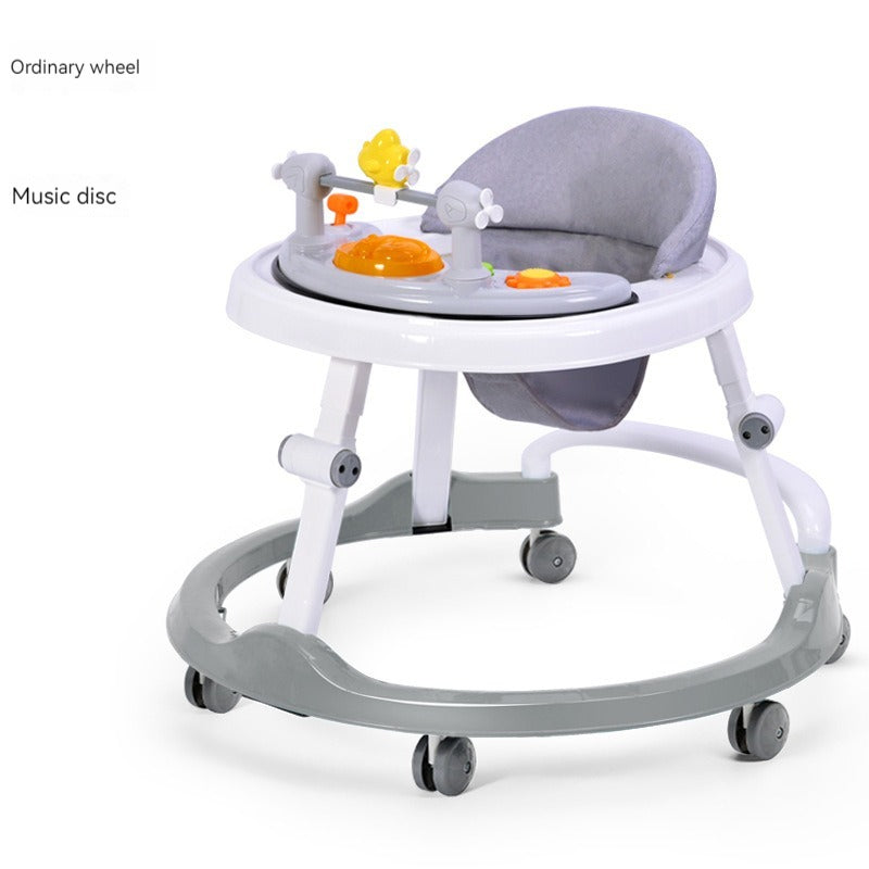 infant gray baby walker with toys 