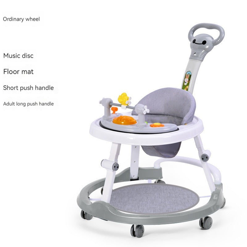 infant gray baby walker with toys 