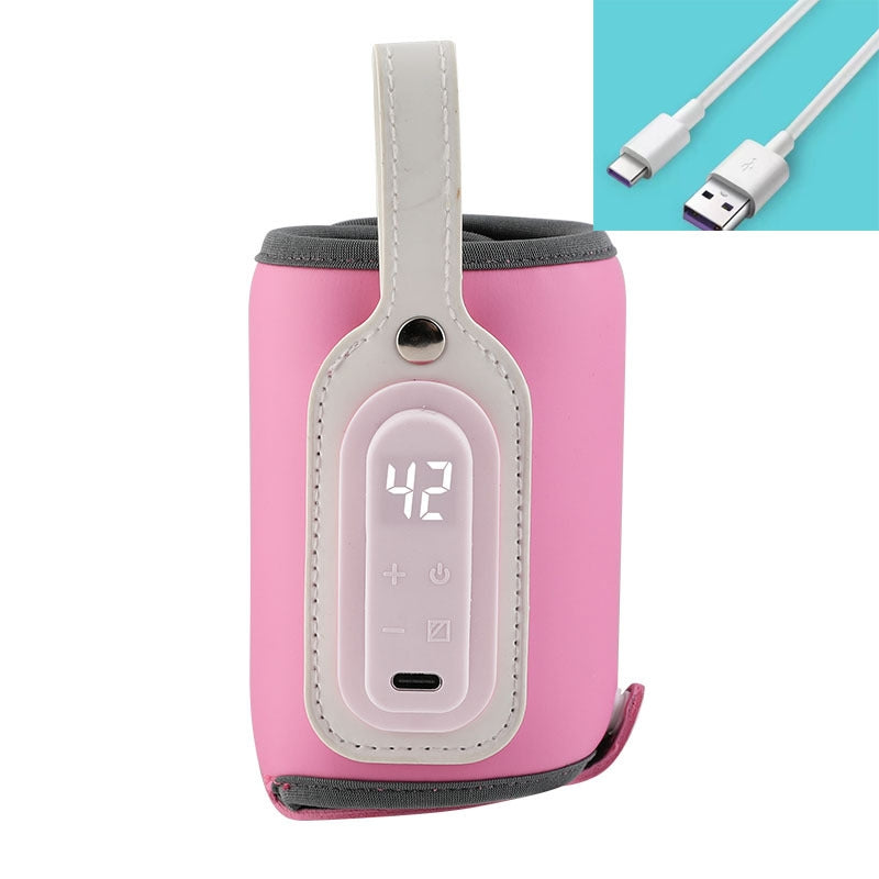 Pink Portable Milk Warmer Heating insulation Sleeve with type C cable