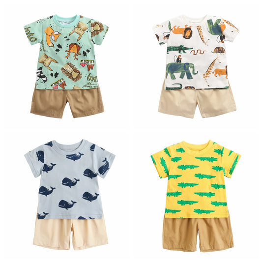 Summer Short Sleeve Cotton Baby Tops + Baby Shorts