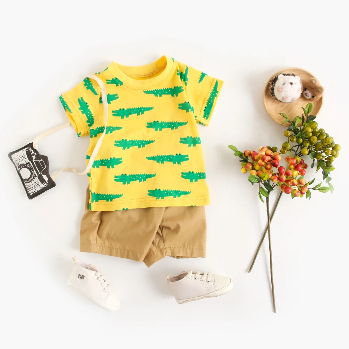 Summer Short Sleeve Cotton Baby Tops + Baby Shorts