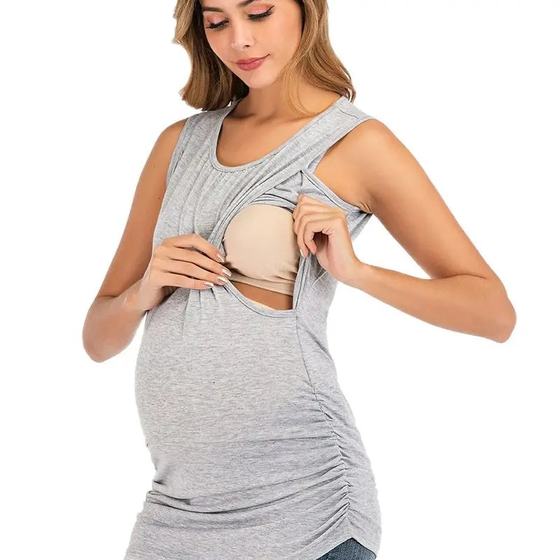 Nursing Pregnancy Lactation Tank Tops Sleeveless T-shirt