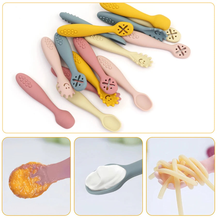 3PCS Silicone Spoon Fork For Baby Utensils Set