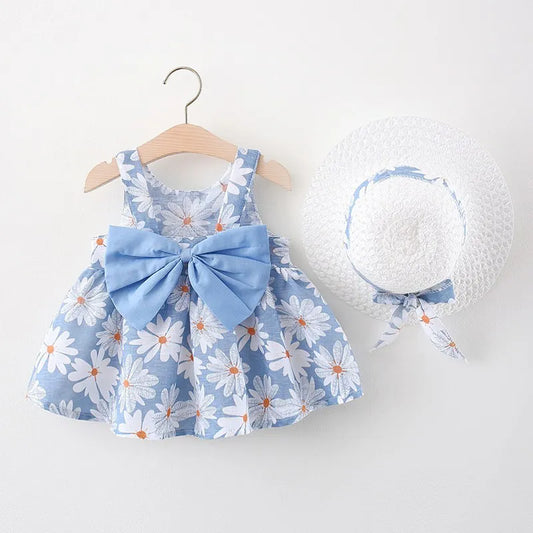 Daisy Cotton Princess Dress Big Bow Sling  With Hat