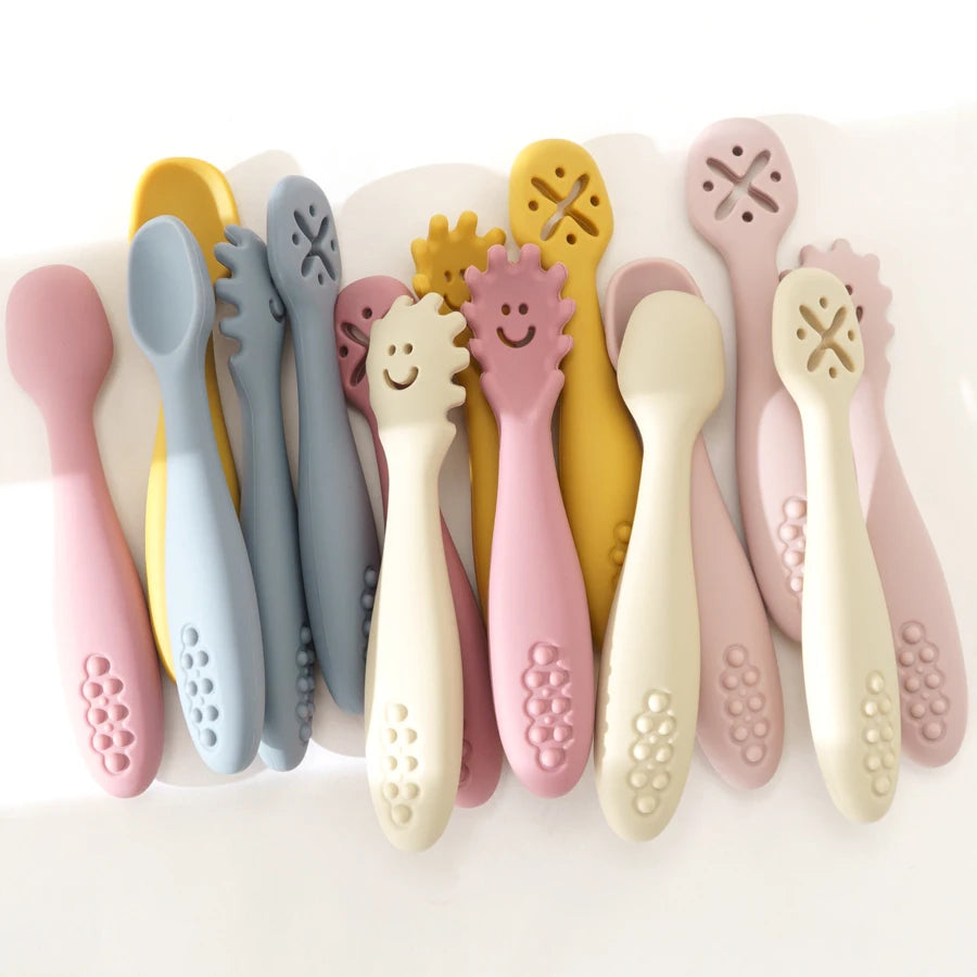 3PCS Silicone Spoon Fork For Baby Utensils Set