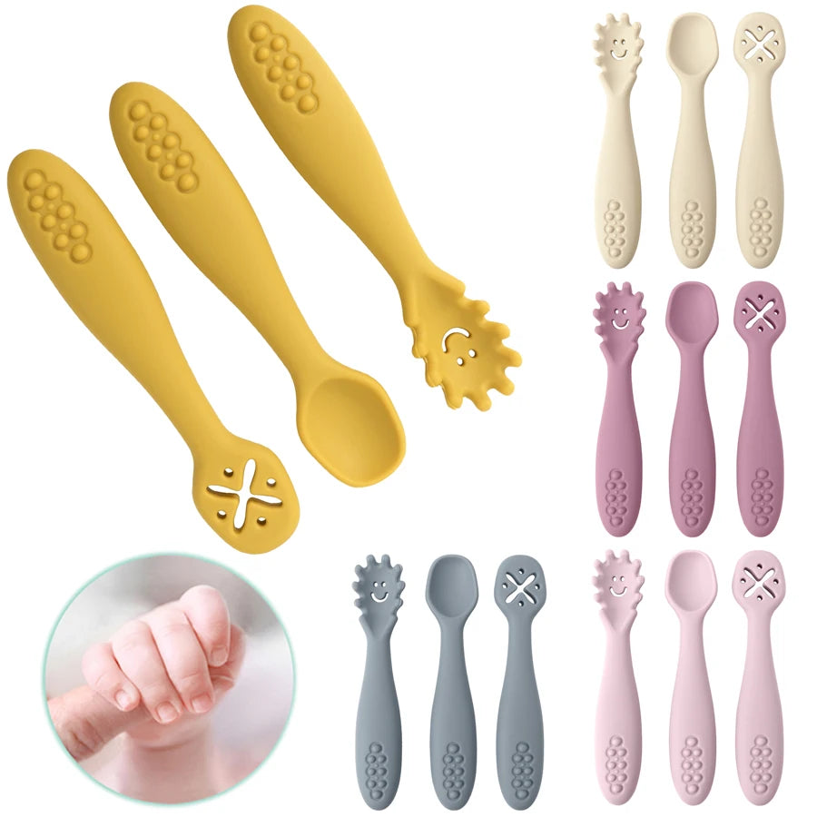 3PCS Silicone Spoon Fork For Baby Utensils Set